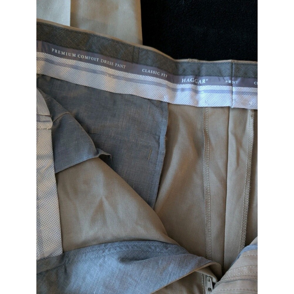 Haggar Premium Comfort Dress Pants Classic Khaki Tan 36x32 Preppy Academia Golf image 3